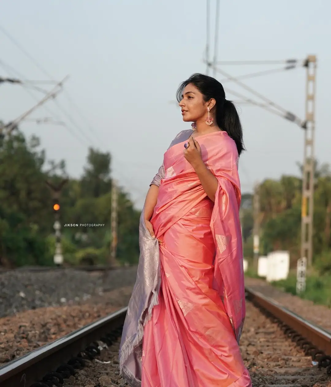 Malayalam Actress Rajisha Vijayan in Pink Saree Blouse